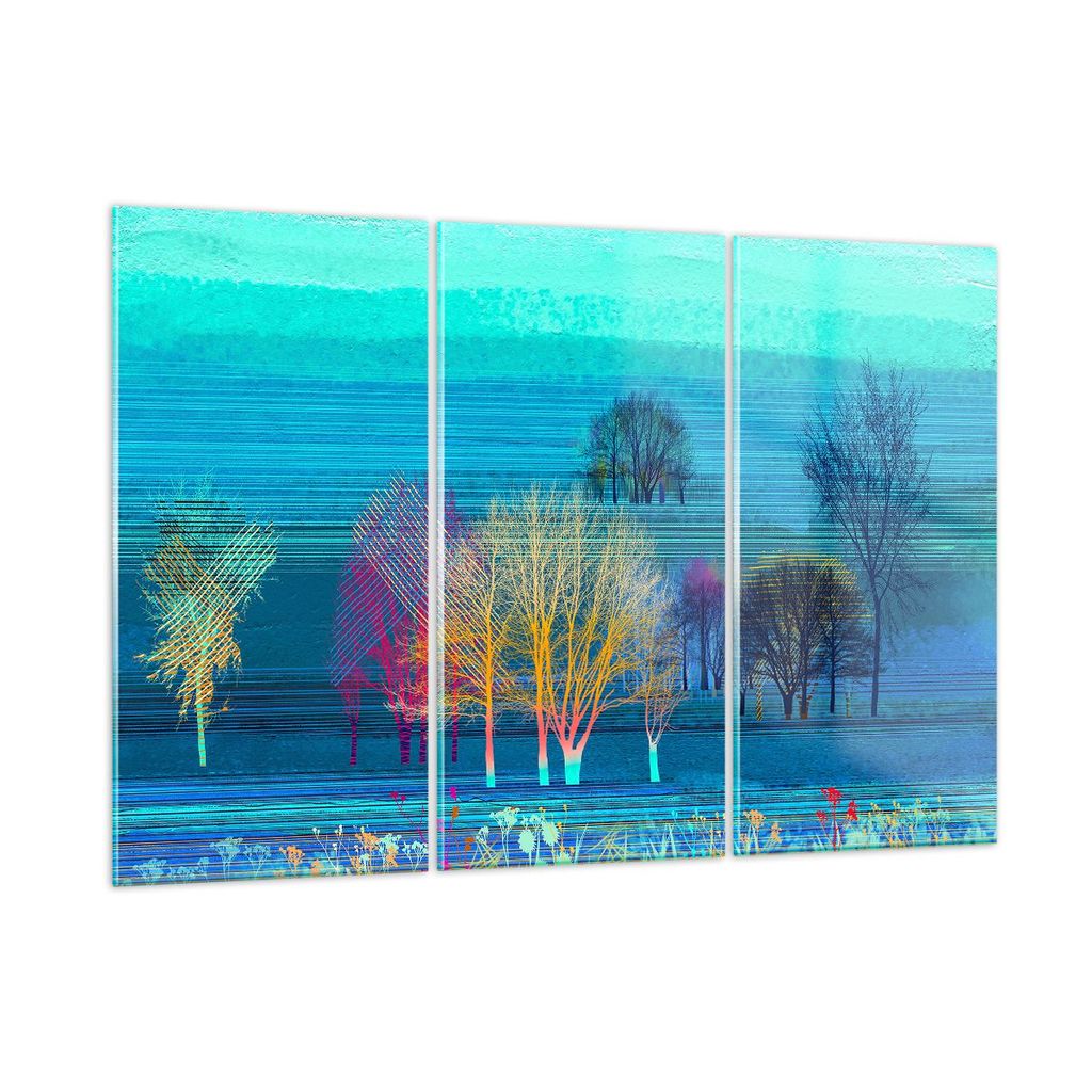 Bilder auf glas - Bäume Wiese Sommer - 105x70cm - Glasbilder - Wandbilder - Kunstdruck - zum Aufhängen bereit - Wanddekoration aus Glas - Glas Bi...