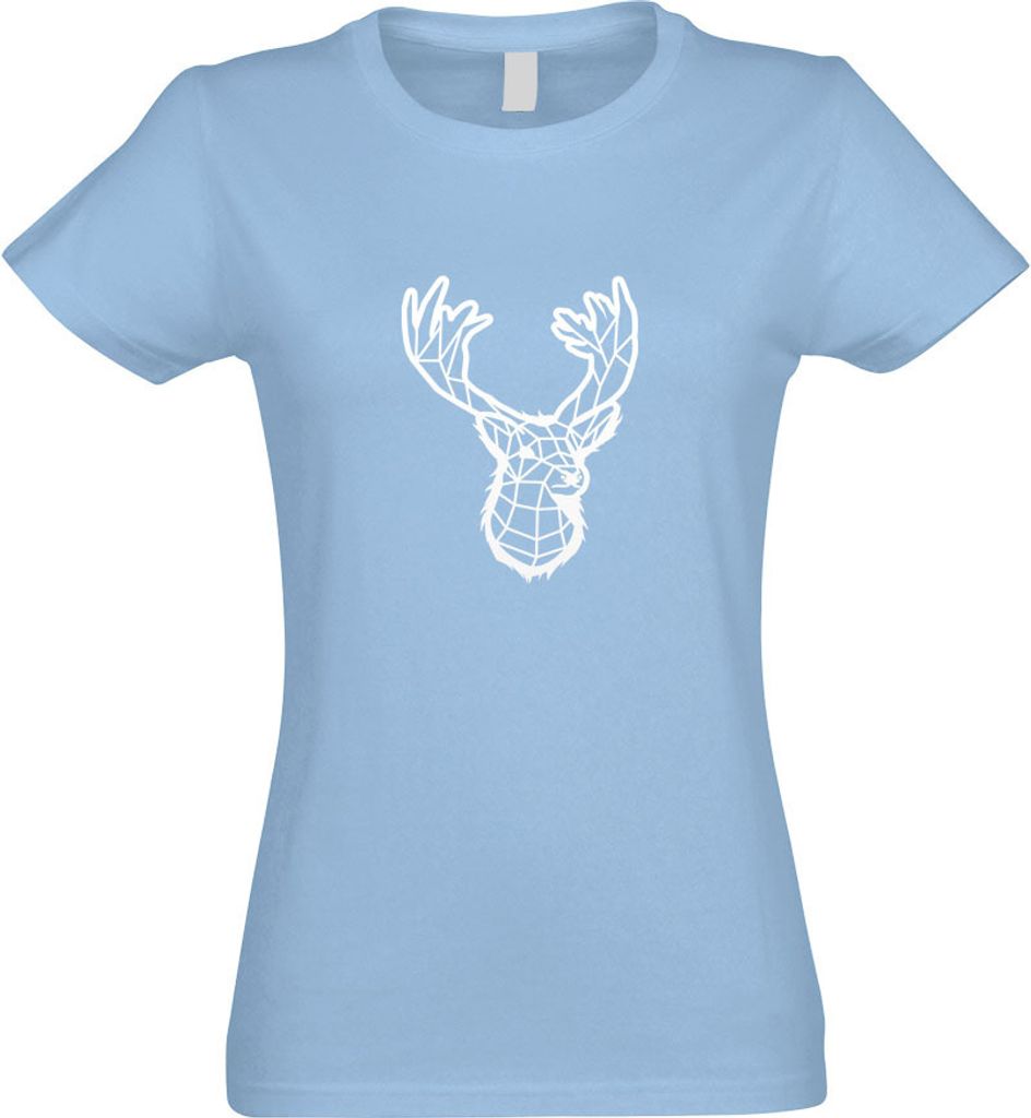Kiwistar - T-Shirt tailliert - Damen - himmelblau - Polygon Hirsch REH Figur Tier Art - mit Motiv Bedruckt - Funshirt Design - Sport - Freizeit - D...