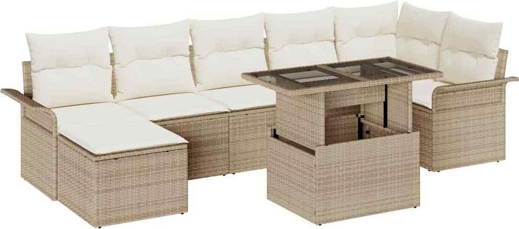 Sofa Set mit Kissen 8 pcs Beige Poly-Rattan