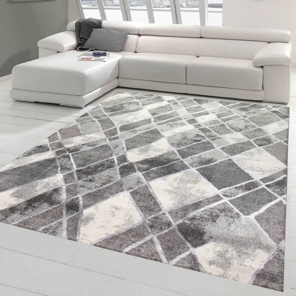 Tapis gris motifs abstraits losanges, finition design moderne 120x170