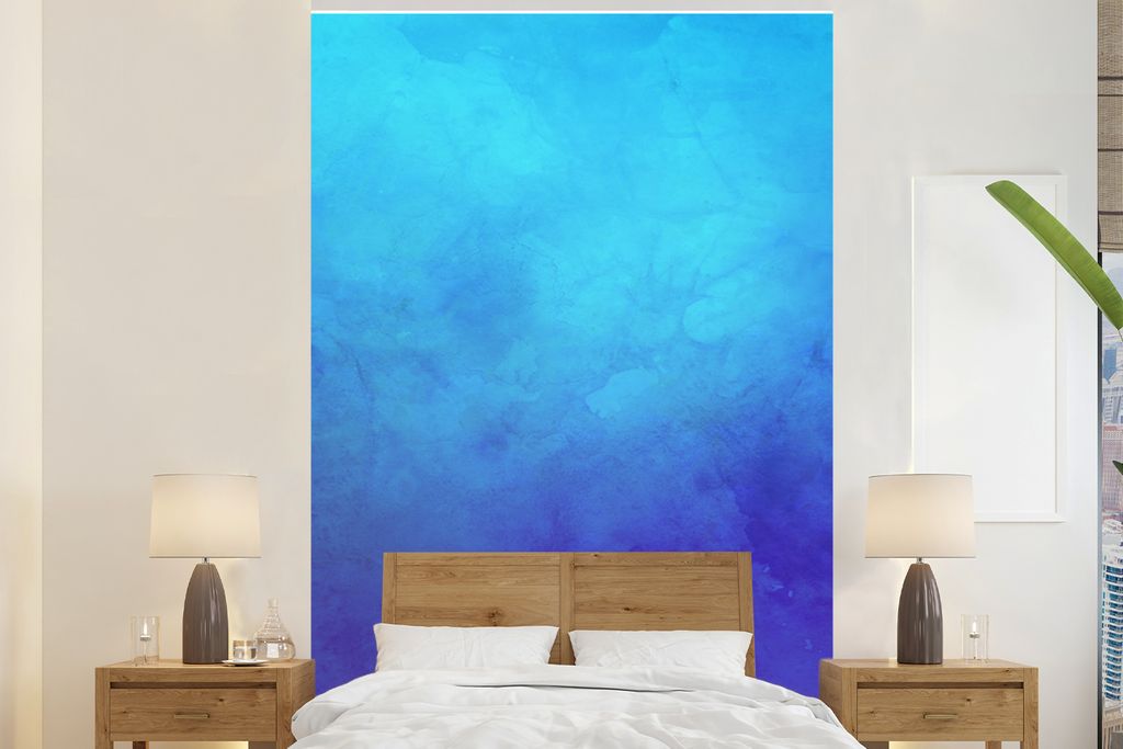 MuchoWow Fototapete für Wohnzimmer oder Schlafzimmer Wandtapete Vinyl Motivtapete Aquarell - Blau - Abstrakt - 155x240 cm - Tapete