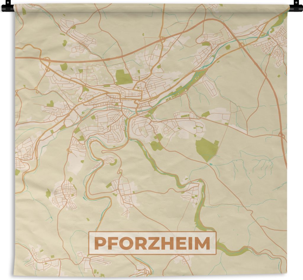 MuchoWow Wandteppich Wandbehang Pforzheim - Karte - Vintage - Stadtplan 150x150 cm Tapisserie Dekoration Wandtuch - Wohnaccessoires - Modernes