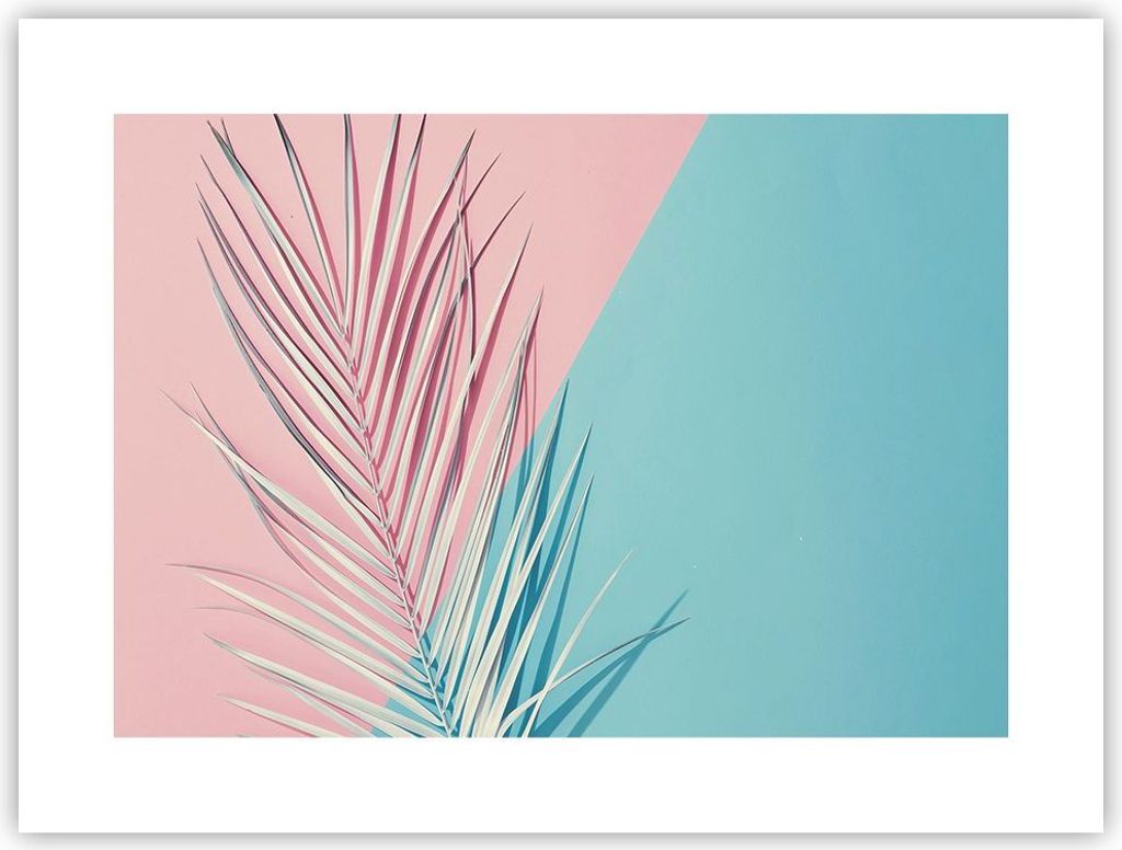 Poster - Poster ohne Rahmen - Blatt Rosa Türkis - 40x30 cm - Wand Bild - Wanddeko - Wandbilder - Kunstposter - Wandposter - Bilder - Kunstdruck - ...