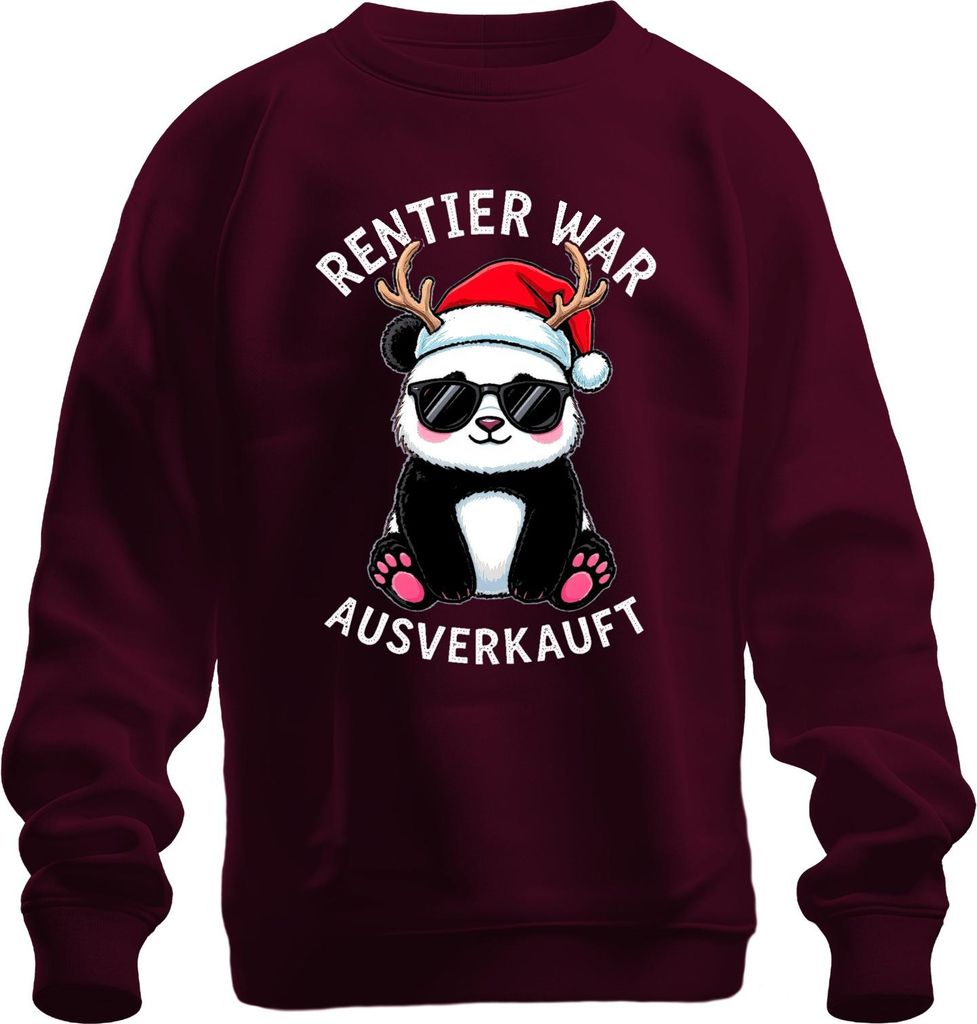 Rentier war t Panda Sonnenbrille Weihnachten Lustig Uni Sweatshirt Pullover, Burgundy, L
