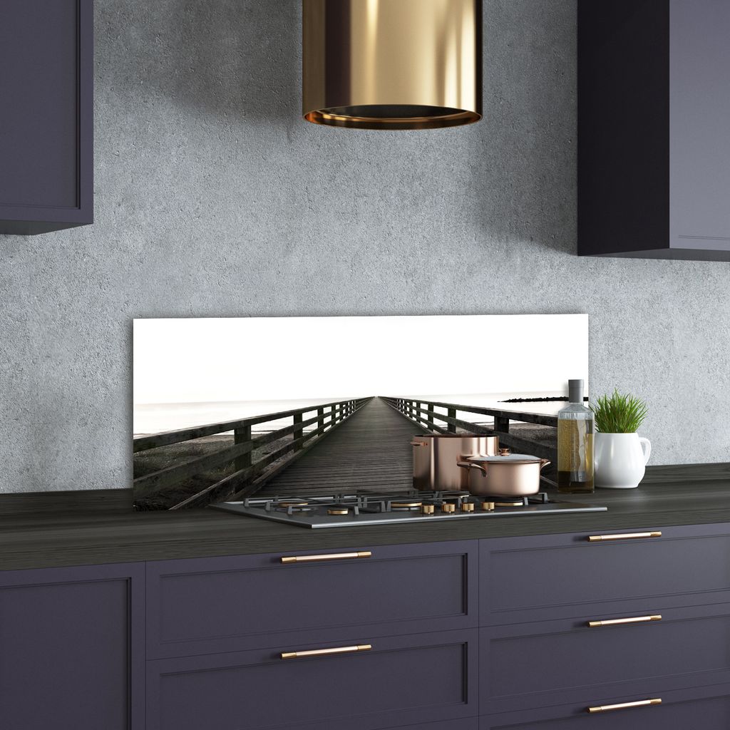 Tulup Küchenrückwand Spritzschutz aus Glas -125x50 -Spritzschutz auf gehärtetes Glas Sehenswürdigkeiten Hölzerner Pier