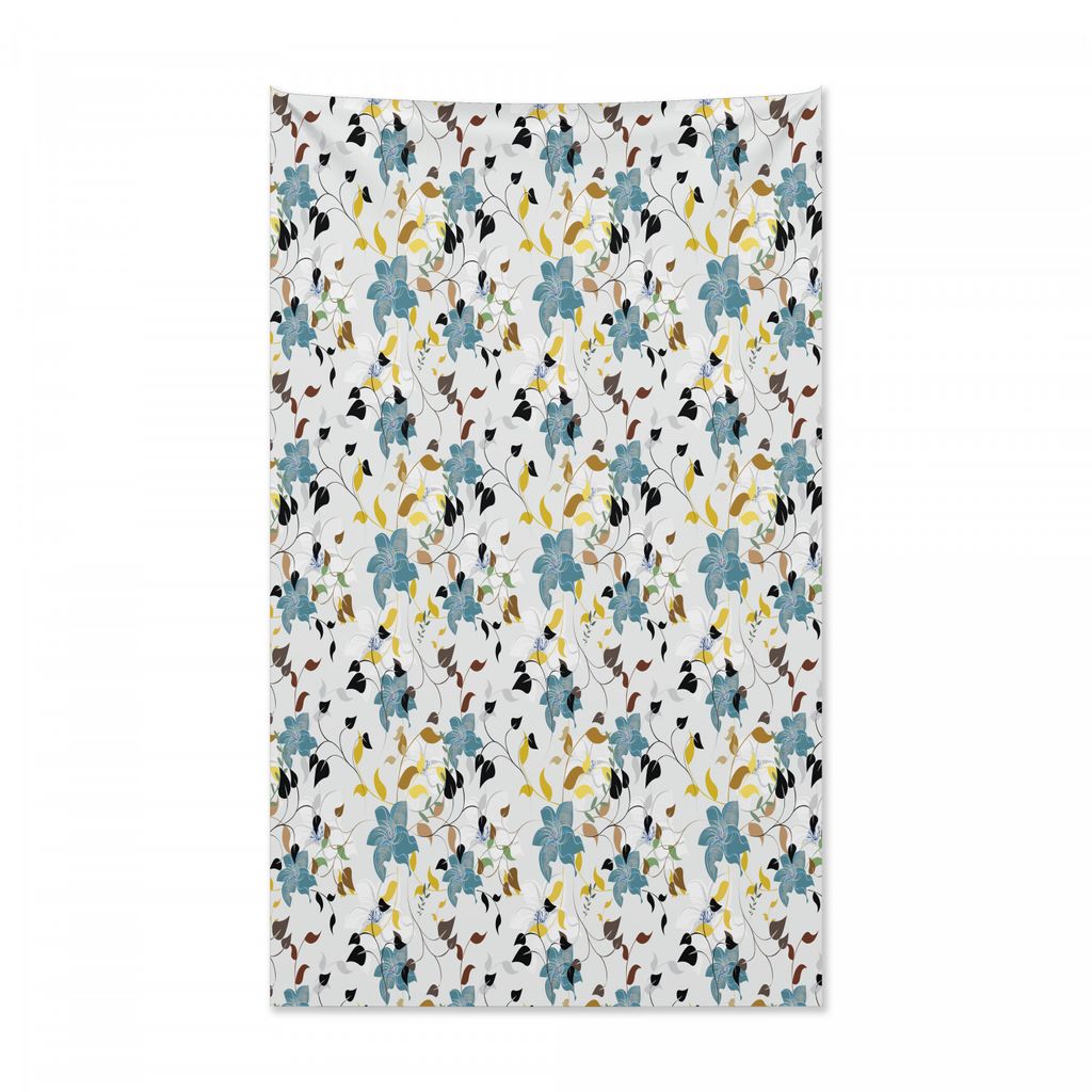 Abakuhaus Blatt Wandteppich und Tagesdecke, Blaue Blumen Herbstlaub aus Weiches Mikrofaser Stoff Kein Verblassen Klare Farben Waschbar, 140 x 230 c...