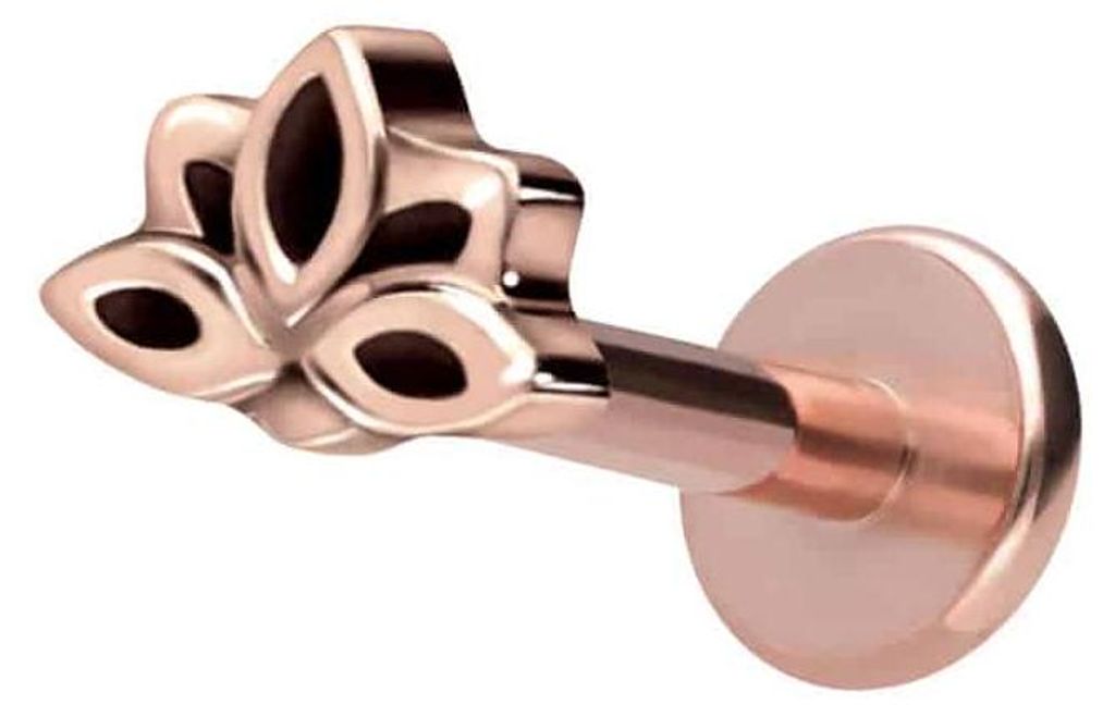 Ohrpiercing, Nasenpiercing Titan Labret mit Innengewinde LOTUSBLÜTE RoséGold Stablänge: 6mm | Stabstärke: 1,2mm