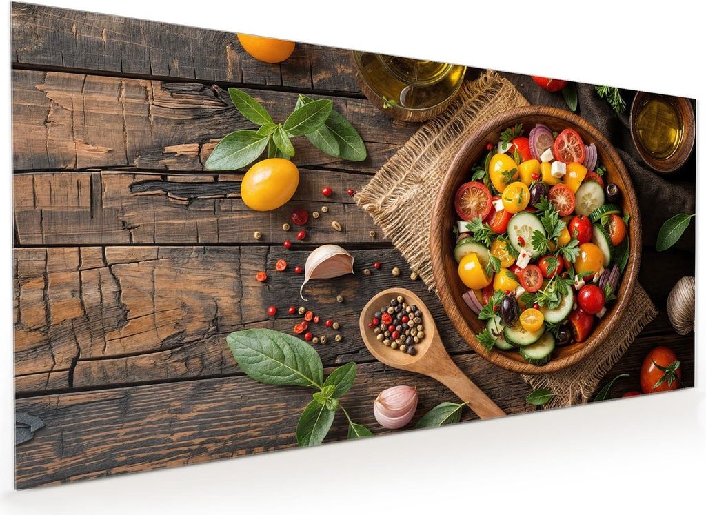 Küchenrückwand Spritzschutz Glas mit Motiv Frischer Gemüsesalat 40 x 40 cm
