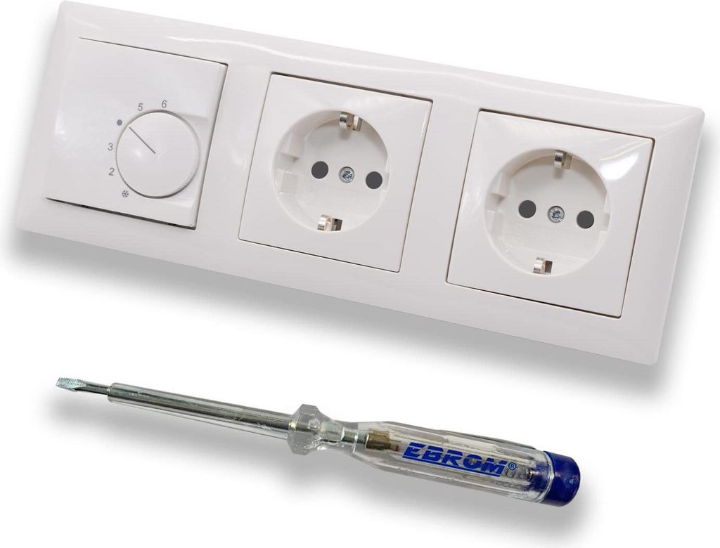 Halmburger UP Raumthermostat Raumtemperaturregler RTR-5510rg in Busch Jäger Balance SI alpinweiß Rahmen + 2X Steckdose 20EUC-914 Kinderschutz + E...