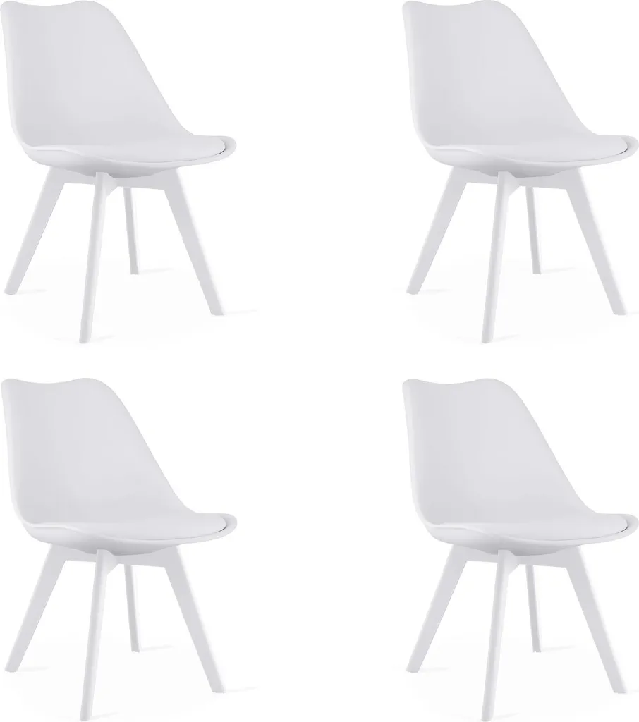 Set 4 Sedie MARK Design Moderno: Ecopelle Bianca e Legno Faggio