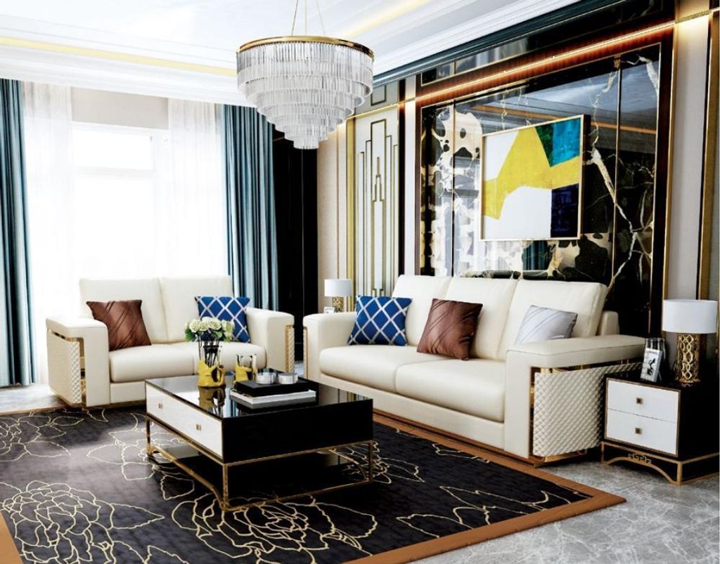 Design Sofa Italienische Couch Polster Sitz Garnitur 3+2+1 Leder Luxus Metall