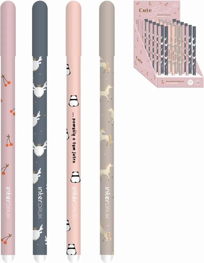 Stylo bleu effaçable Cute Girl pointe fine 0.5mm lot économique de 36