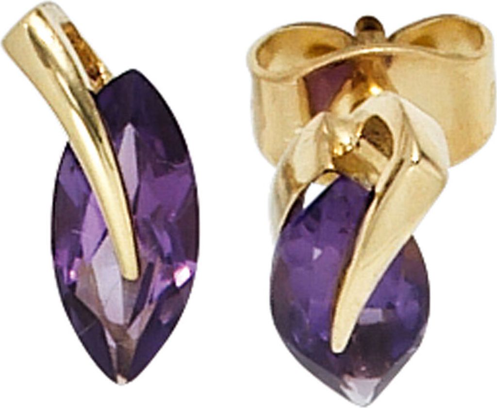 Stecker Ohrstecker mit Amethyst violett 585 Gold Gelbgold Ohrringe für Damen