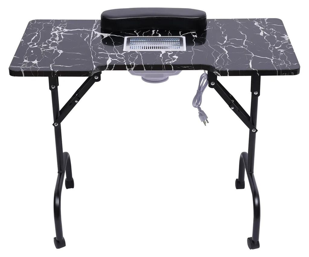 Klappbarer Manikürtisch - Modell MT-015P - Mit Staubabsaugung 220V 6W - Mobiler Nageltisch mit 4 Lenkrollen - Rechteckiger Salonarbeitstisch - EU-...