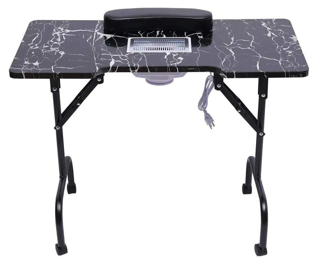 Table d'onglerie pliable anti-poussière : fini les résidus avec l'aspirateur 6W