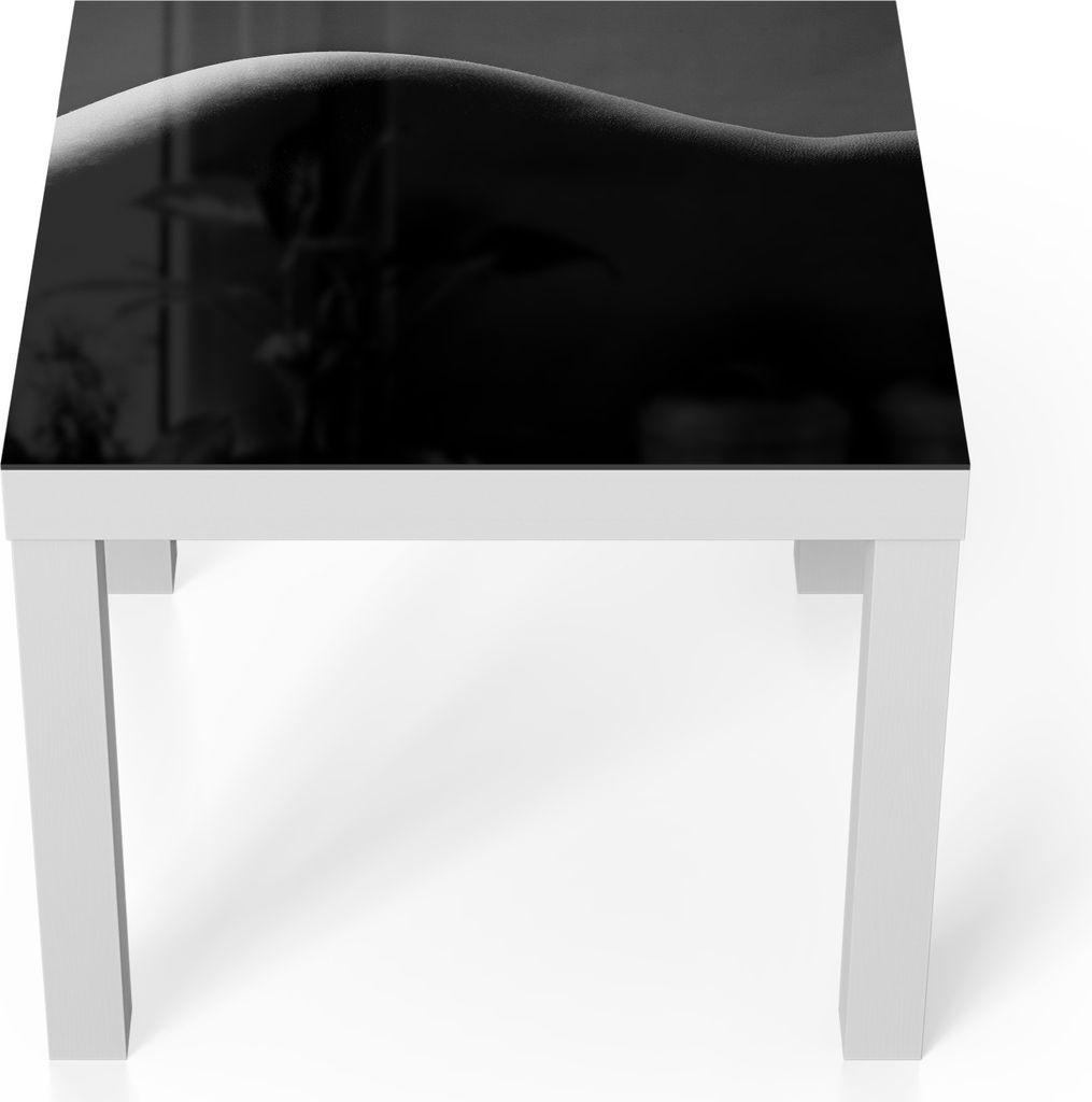 DEQORI Couchtisch 55x55 cm Weiß 'Formen im Kontrast' Glas Beistelltisch Glastisch modern