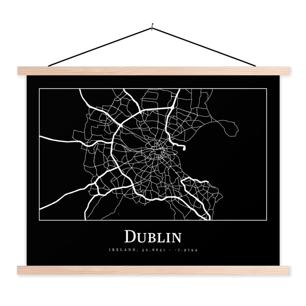 MuchoWow Textilposter Stadtplan - Dublin - Karte 60x45 cm mit holzfarbenen Rahmen - Bild