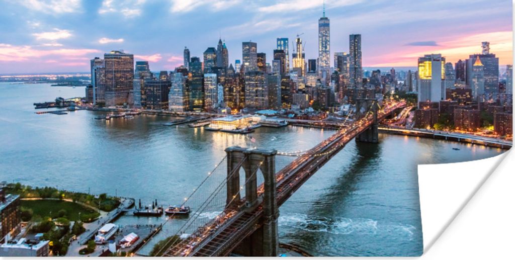 MuchoWow Poster New York - Brooklyn Bridge - Boot 40x20 cm - Poster für die Wand - Poster Schlafzimmer
