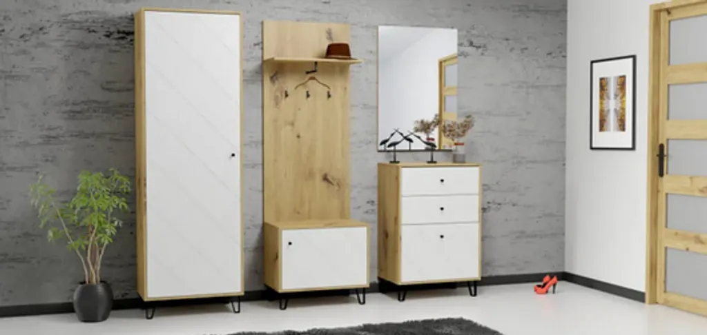 Commode de chambre BILBAO chêne et blanc, rangement gain de place - 6