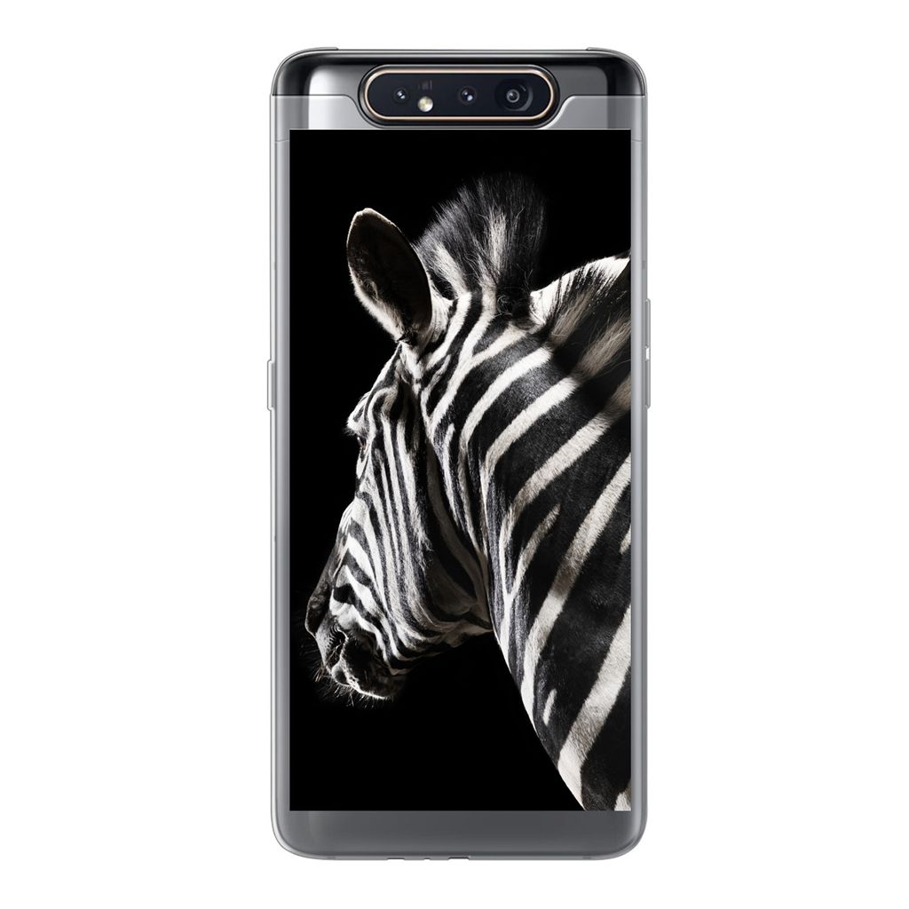 MuchoWow Handyhülle Schutzhülle Hülle für Samsung Galaxy A80 Zebra - Tier - Schwarz - Porträt Silikon Softcase Handy Hülle - Schutzdeckel
