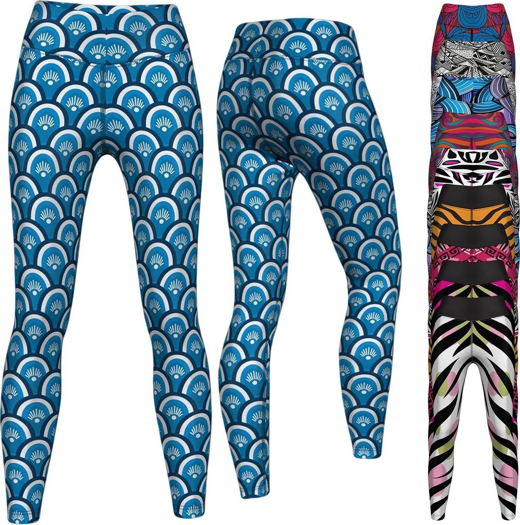 Leggings Sehr dehnbar Fitness Sport Yoga Gymnastik Training Tanzen Freizeit , Größe:38/M, Leggings Models:GYM-8003 Blau Weiß