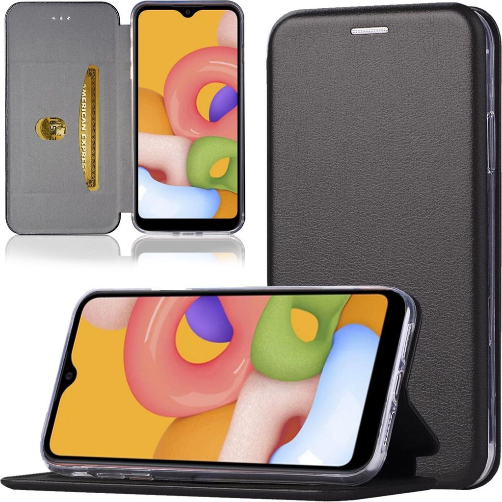 Handy Schutz Hülle für Samsung Galaxy A01 Handytasche mit Magnetdeckel Kartenfach und Standfunktion Klapphülle Schwarz