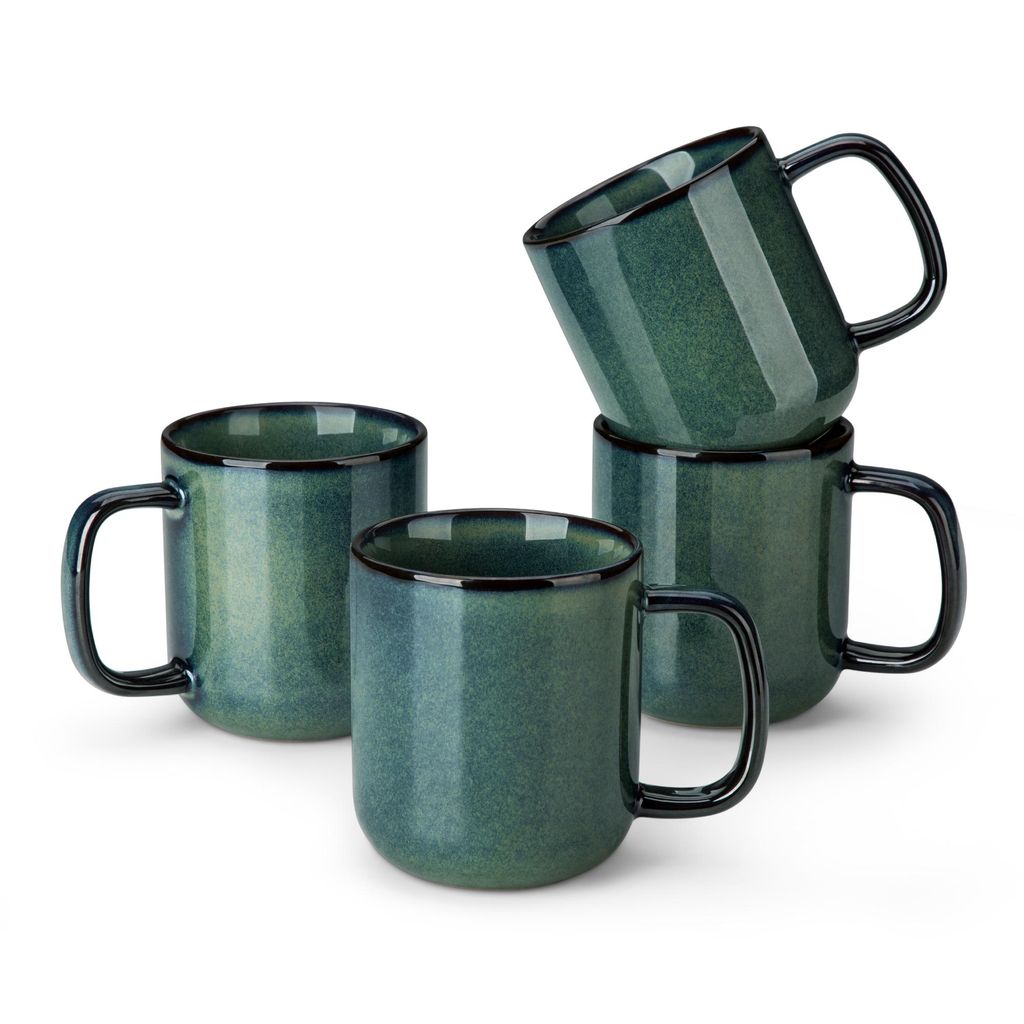 vancasso Becher Set, 4-tlg Steingut Tassen, 360ml Trinkbecher, Kaffeebecher mit Henkel, Grün