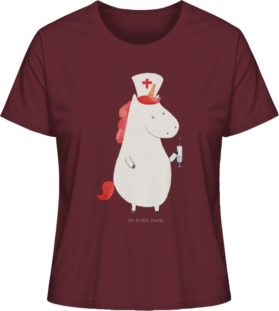 Mr. & Mrs. Panda Oberteil Damen Einhorn Krankenschwester Größe S - Burgundy - Geschenk, Basic Shirt, Krankenpflegerin, Unicorn, T-Shirt, Krankenh...