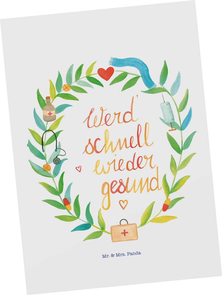 Mr. & Mrs. Panda Postkarte Werde gesund - Geschenk, Ansichtskarte, Genesung Spruch, Gesundheit, Gute Besserung, Dekoration, bildkarte, Genesungswü...