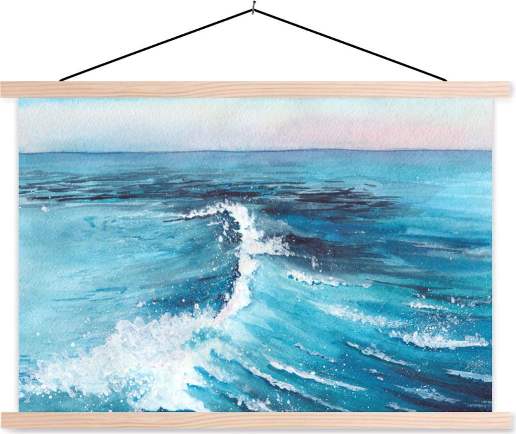 MuchoWow Textilposter Golf - Meer - Aquarell 60x40 cm mit holzfarbenen Rahmen - Bilder