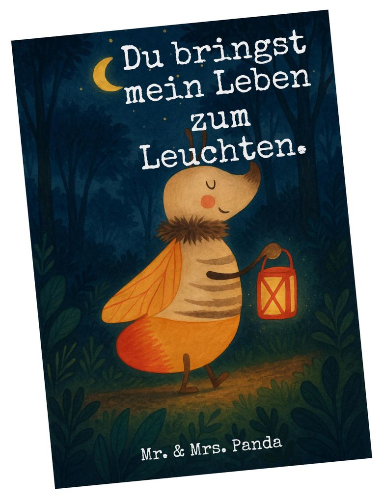 Mr. & Mrs. Panda Postkarte Glühwürmchen Design - Weiß - Geschenk, Ansichtskarte, bildkarte, Leuchten, Liebesspruch, Fotokarte, Postkarten, Gruß...