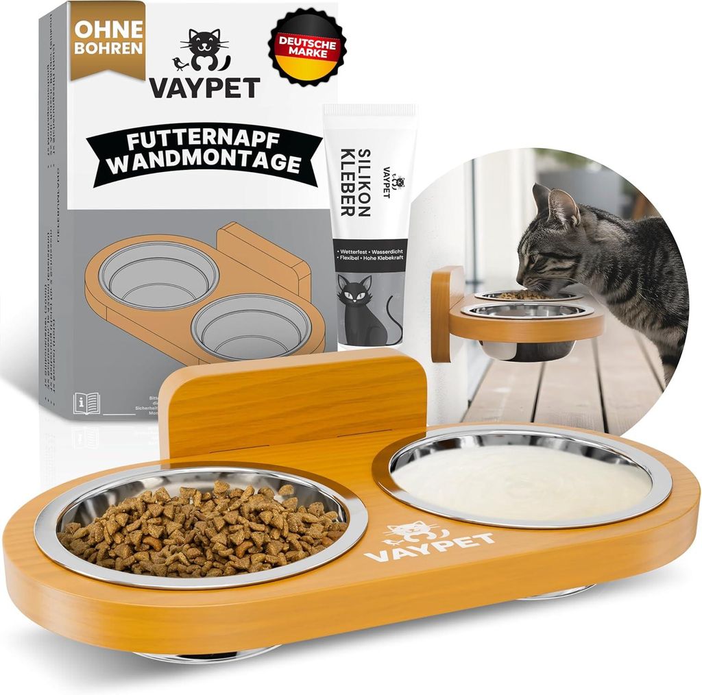 VAYPET Doppel-Katzennapf erhöht 2x300ml Edelstahl Produktbild 