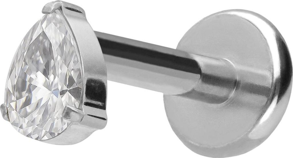 Ohrpiercing, Nasenpiercing Titan Labret mit Push Fit KRISTALLTROPFEN Silber Stablänge: 9mm | Stabstärke: 1,2mm | Discgröße: 5 x 7mm