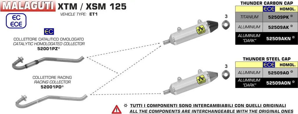Collecteur Inox ARROW pour UM DSR 125 et Malaguti XSM Usage Route/Enduro