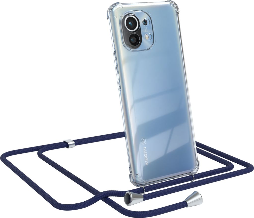EAZY CASE Handykette kompatibel mit Xiaomi Mi 11 5G, Handyhülle mit Umhängeband, Handykordel, Schutzhülle Clear, Band in Blau