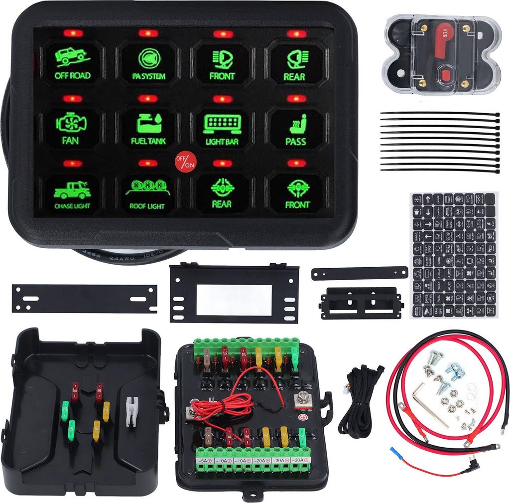 12-fach-Schalterpanel mit automatischer Dimmfunktion, RGB-Schaltung, Steuerrelais fš¹r LED-Beleuchtung und Lš¹fter in Autos, Schiffen, DC 12šC...