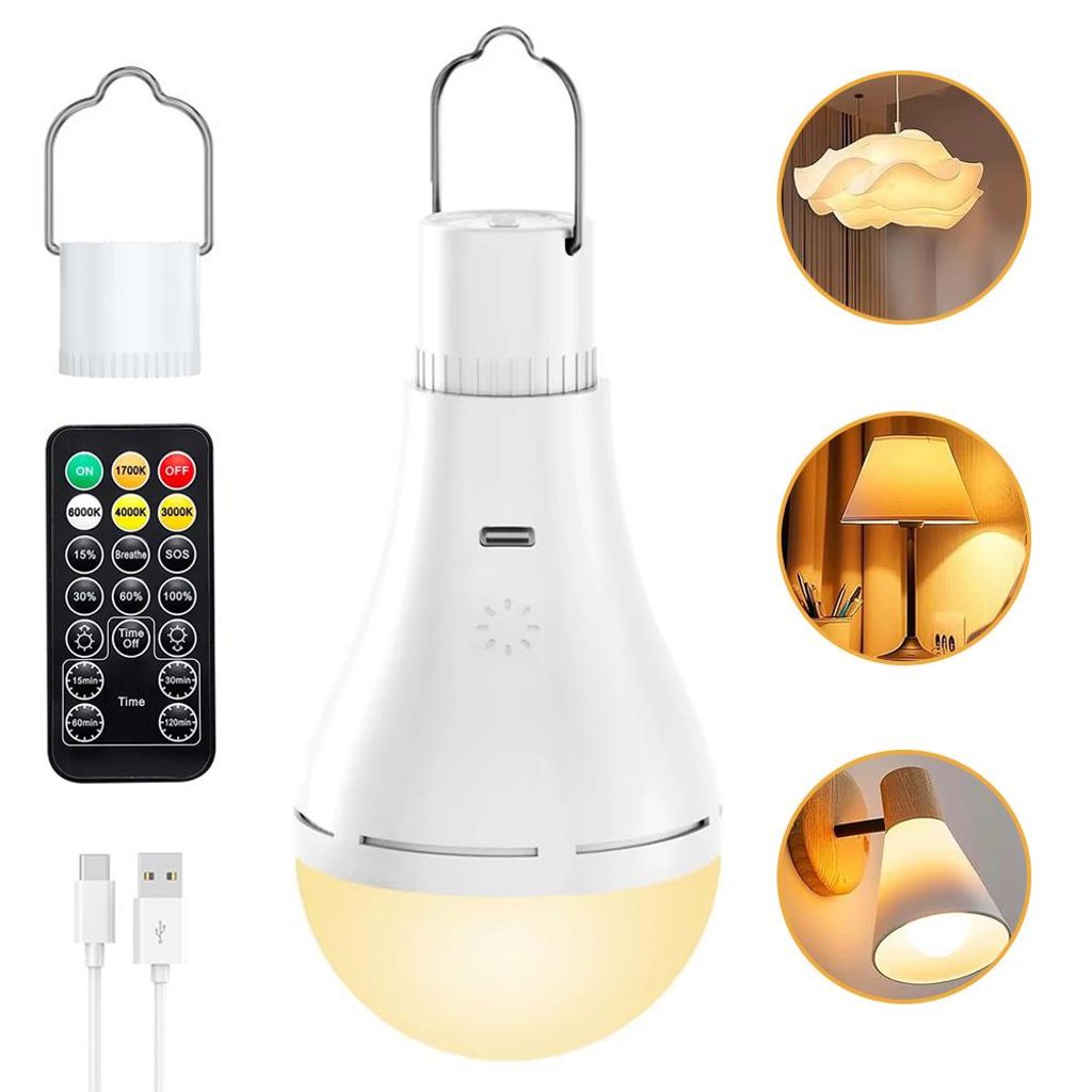 9W E27 LED-lamp, USB-oplaadbaar, met afstandsbediening, Productafbeelding 