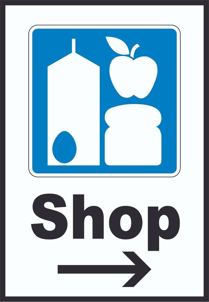 Shop Schild mit Pfeil rechts A5 Rückseite selbstklebend