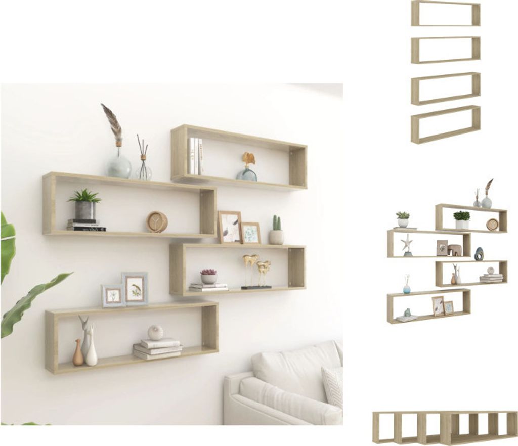 vidaXL Würfelregale 4 Stk. Sonoma-Eiche 100x15x30 cm Holzwerkstoff - Wandregale