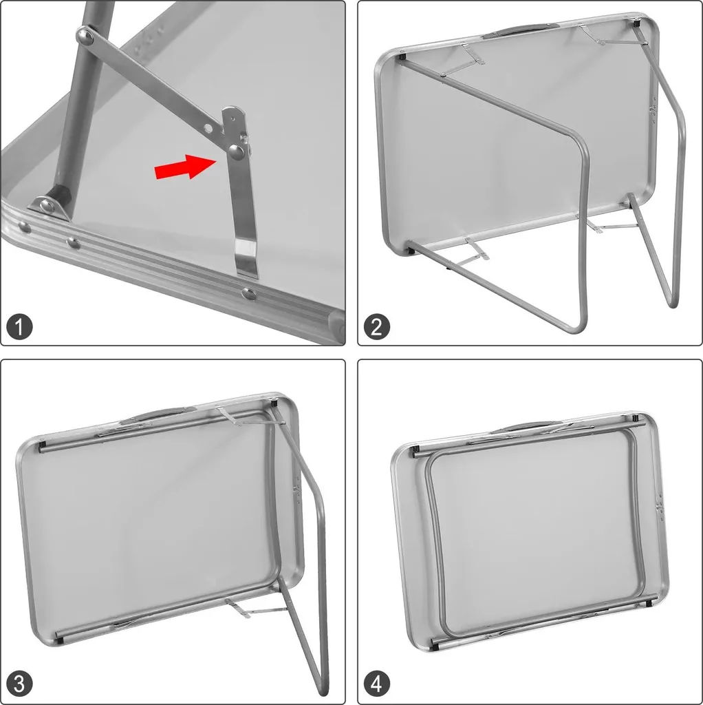 Table pliante en aluminium rectangulaire grise et compacte 70x60cm