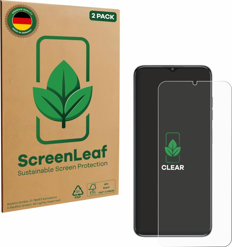 2x ScreenLeaf Schutzfolie für Oukitel C1 nachhaltiger Displayschutz Display Schutz Folie Klar Transparent