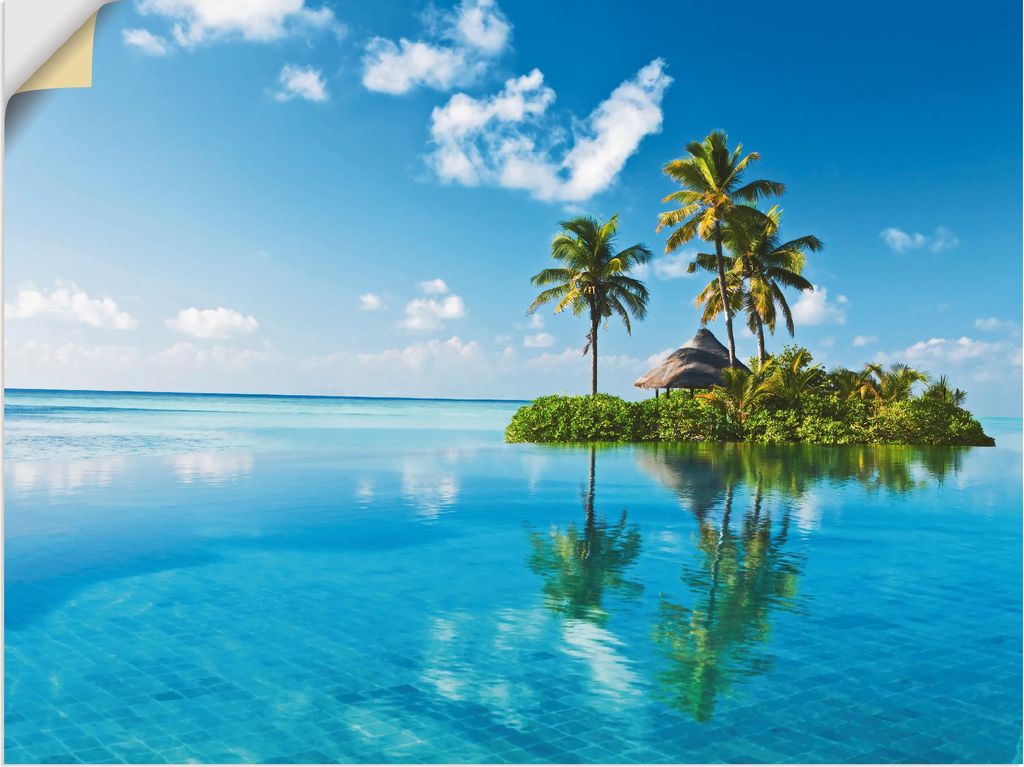 ARTland Wandbild, selbstklebend Tropisches Paradies - Insel Palmen Meer Größe: 80x60 cm