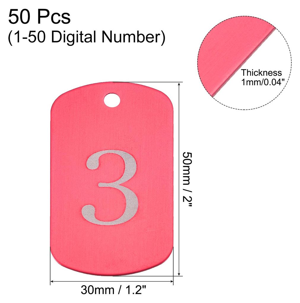 50 Stš¹ck Nummernschild, Aluminium Schlš¹ssel anh?nger, Metall ID Tags, 1-50 Nummer mit Ring, rotes Rechteck, zur Dekoration