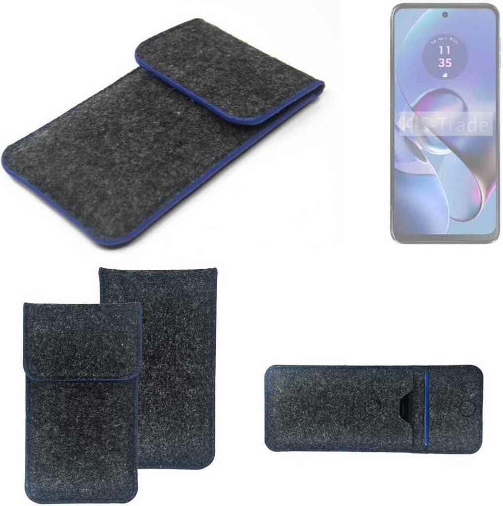 K-S-Trade Handy-Hülle Schutz-Hülle kompatibel mit Motorola Moto G64 5G Filztasche Pouch Tasche Case Sleeve Filzhülle dunkelgrau, blauer Rand