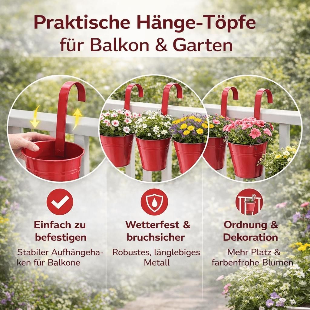 8 Hängetöpfe Rot Kräuter Blumentopf Hängetopf Pflanztopf