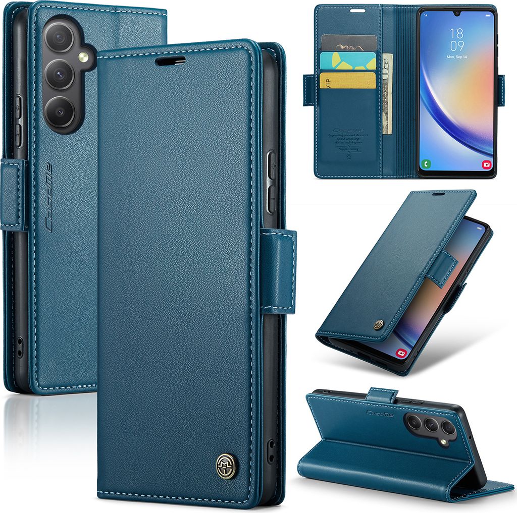 Galaxy A34 Hülle, Leder Brieftasche Kartenfach Schutzhülle mit Standfunktion für Samsung Galaxy A34 Blau