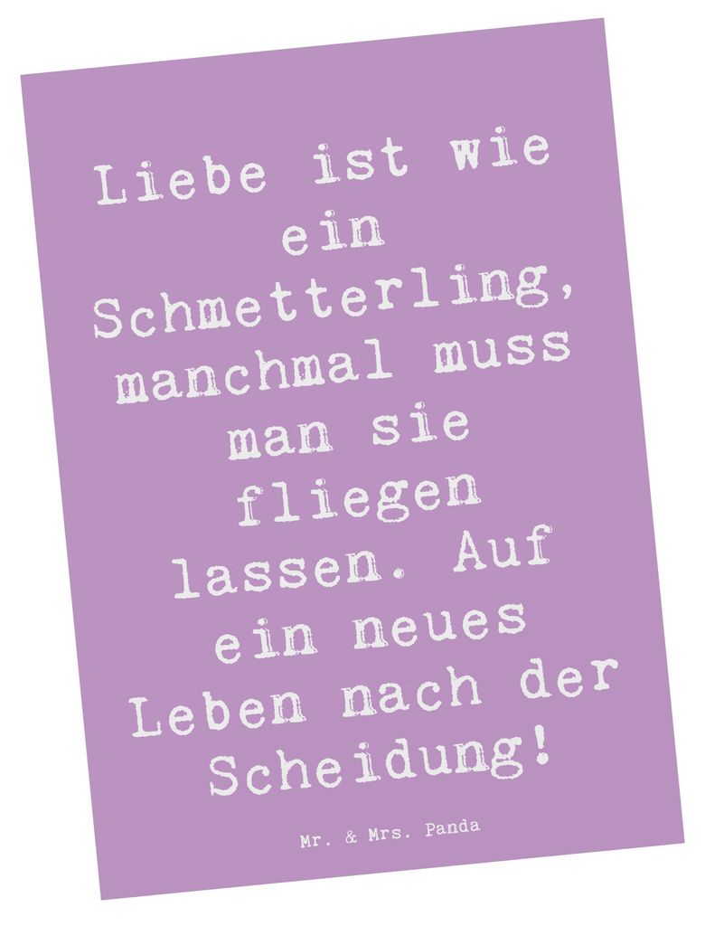 Mr. & Mrs. Panda Postkarte Spruch Scheidung Neuanfang - Lavendeltraum - Geschenk, Veränderung, tröstende Worte, Freude, Zuversicht, Motivkarte, n...