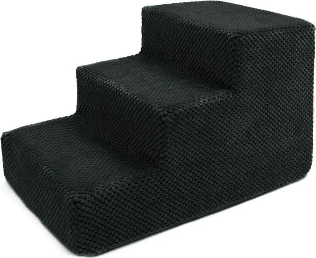 Scale per Cani e Gatti 3 Gradini Peluche Nero | Scaletta per Letto e Divano