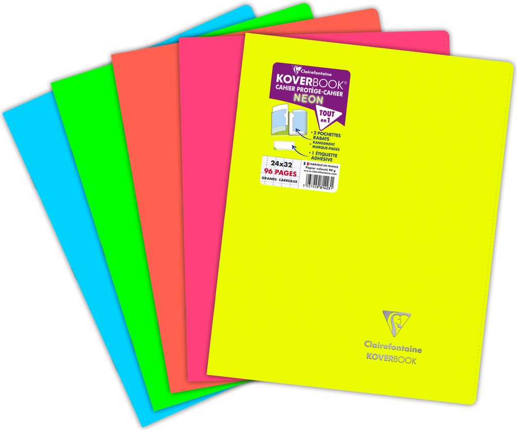 Clairefontaine 10x Koverbook Neon Notizheft 24x32cm, 48 Blatt Sortiert 981423C