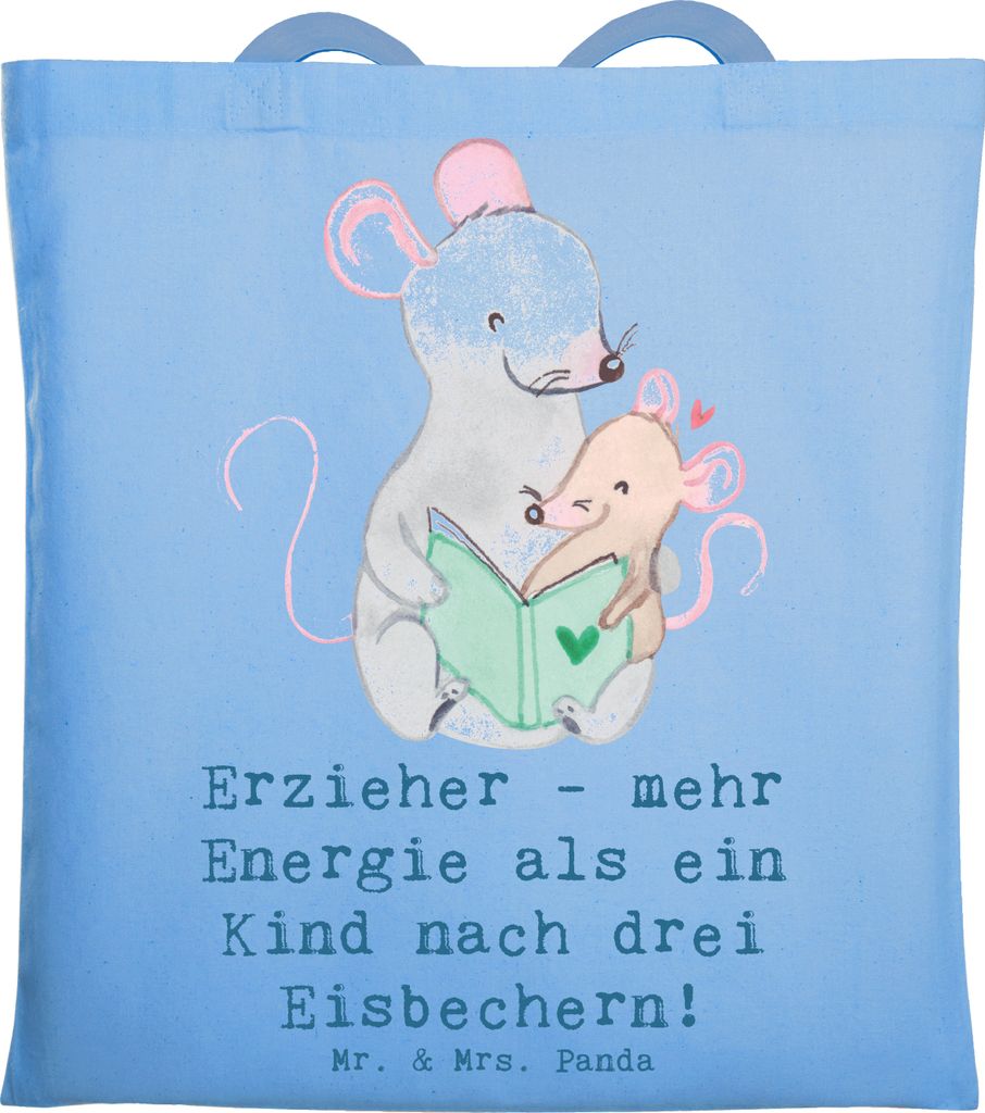Mr. & Mrs. Panda Schultasche Erzieher Energie - Sky Blue - Geschenk, Einkaufstasche, Beruf, Liebe, dokumententasche, Erziehung, Hingabe, Büchertas...